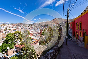 Guanajuato City historic center. Colorful homes built on hillside. Guanajuato State, Mexico