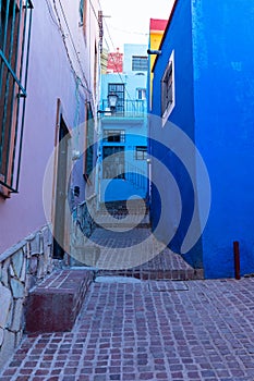 Guanajuato City historic center. Colorful homes built on hillside. Guanajuato State, Mexico