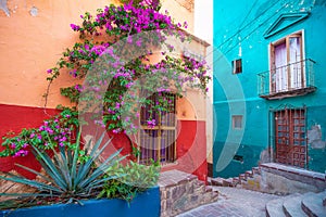 Guanajuato, Mexico, colorful colonial streets and architecture in Guanajuato historic center