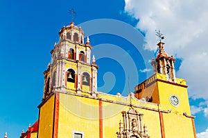 Guanajuato, Mexico - January 2021 Basilica of Our Lady of Guanajuato cathedral and Plaza de la Paz