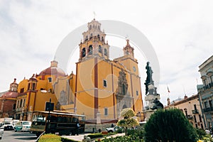 Guanajuato, Mexico - January 2023: Basilica of Our Lady of Guanajuato cathedral and Plaza de la Paz