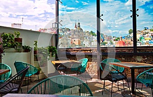 Guanajuato, Mexico, scenic city view from lookout terrace in historic city center