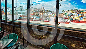 Guanajuato, Mexico, scenic city view from lookout terrace in historic city center