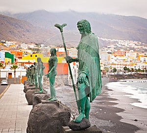 Guanches indians statues located at Plaza de la Patrona de Canarias at Candelaria, Tenerife, Spain.