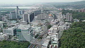 Guandu District and Metro Station Seen From Zongyi, Taipei, Taiwan, Aerial