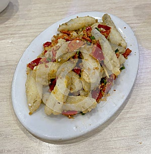 Guangdong Chinese Cuisine Macau Food Crispy Crunchy Hot Spicy Fried Fish Harpodon Nehereus Macanese Lunch Cantonese Dinner Dish