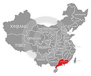 Guangdong red highlighted in map of China