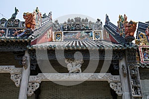 Guangzhou, China`s famous tourist attraction, the ancestral hall of Chen, a house with a distinctive architectural feature of Sout