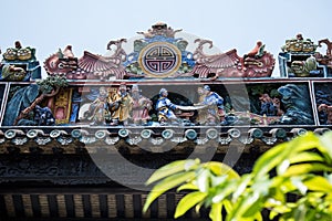Guangzhou, China`s famous tourist attractions, Chen ancestral hall, roof with lime molding process to produce decorative works of