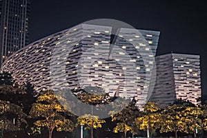 GUANGZHOU, CHINA - Sept. 28: Night view of New Guangzhou Library