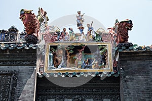 Guangzhou City, China famous tourist attractions, Chen ancestral hall roof art decoration