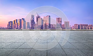 Guangzhou city financial district skyline and plaza floor