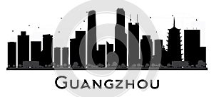 Guangzhou City skyline black and white silhouette.
