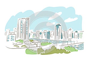 Guangzhou Guangdong province China vector sketch city illustration line art sketch