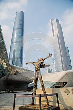 Guangzhou landmark Guangzhou grand theatre. Blue glass curtain field, a unique appearance of the theater