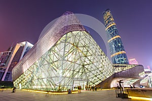 Guangzhou Opera House and Business building at night