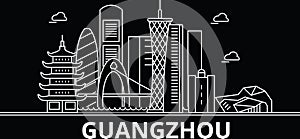 Guangzhou silhouette skyline. China - Guangzhou vector city, chinese linear architecture, buildings. Guangzhou travel