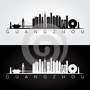 Guangzhou skyline and landmarks silhouette