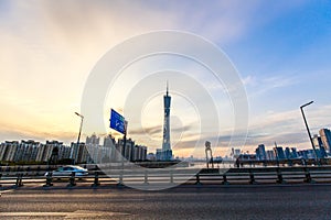 guangzhou tower in sunset