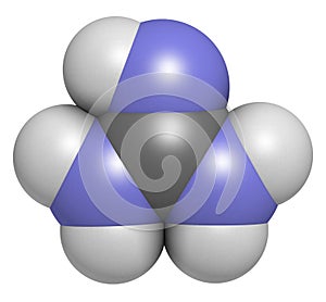 Guanidine molecule. 3D rendering. Atoms are represented as spheres with conventional color coding: hydrogen (white), carbon (grey