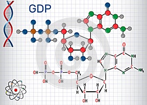 Guanosine diphosphate GDP molecule. Structural chemical