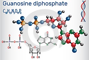 Guanosine diphosphate GDP molecule. Structural chemical photo
