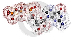 Guanosine triphosphate (GTP) RNA building block molecule. Also used as energy transport molecule and in signal transduction. Atoms