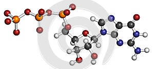 Guanosine triphosphate (GTP) RNA building block molecule. Also used as energy transport molecule and in signal transduction. Atoms