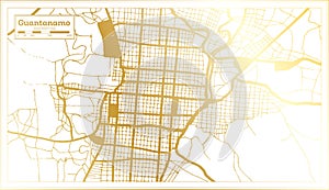 Guantanamo Cuba City Map in Retro Style in Golden Color. Outline Map