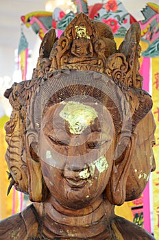 Guanyin Avalokiteshvara three face or Guan Yin bodhisattva goddess chinese deity for thai people traveler travel visit respect
