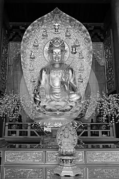 Guanyin statue in the daciensi temple, black and white image