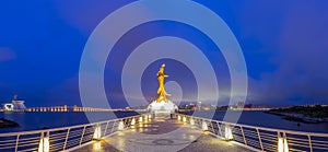 Guanyin statue light up in Macau