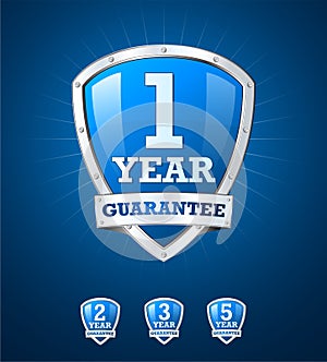 Guarantee label shield on blue background