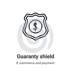 Guaranty shield outline vector icon. Thin line black guaranty shield icon, flat vector simple element illustration from editable e