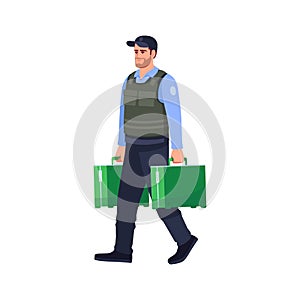 Guard with briefcase semi flat RGB color vector illustration