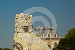 Guard dog statue, detail of the Castle of chantilly, france