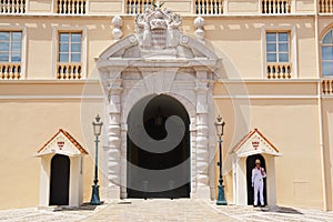 Guard on duty at the official residence of the Prince of Monaco in Monte Carlo, Monaco.