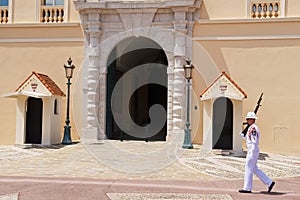 Guard on duty at the official residence of the Prince of Monaco in Monte Carlo, Monaco.