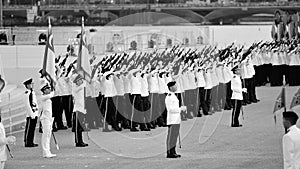 Guard-of-honor contingents executing feu de joie during National Day Parade (NDP) Rehearsal 2013