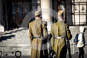 Guard of honor in the Kossuth Lajos Square Kossuth Lajos ter at Hungarian Parliament Building in Budapest