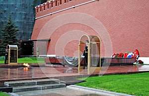 Guard of honour at post in Alexanders garden in Moscow