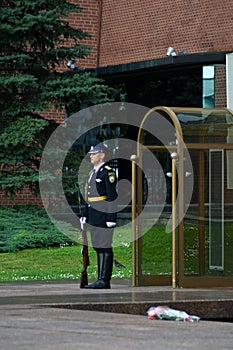 Guard of honour at post in Alexanders garden in Moscow