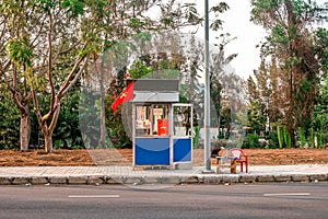 The guard house is on the corner of the street