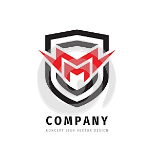 Guard shield business concept logo. Protection security icon sign. Letter M concept logo design.