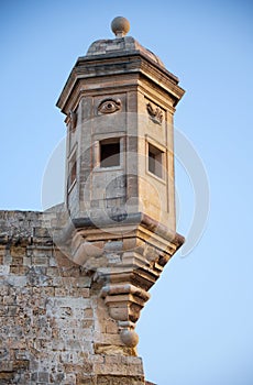 The Guard tower the Gardjola of the Singlea bastion. Malta.