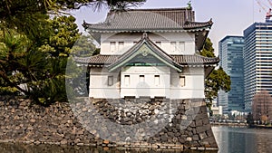 Guard tower over moat at Tokyo Imperial Palace Japan