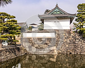 Guard tower over moat at Tokyo Imperial Palace Japan