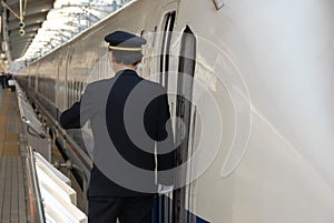 Guard on train platform