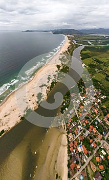 Guarda do Embau Beach located in the state of Santa Catarina near Florianopolis. Aerial image of beach in Brazil