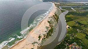 Guarda do Embau Beach located in the state of Santa Catarina near Florianopolis. Aerial image of beach in Brazil